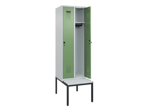 locker met bank,HxBxD 2120x600x815mm,2vak,vak B 300mm,draaigrendel