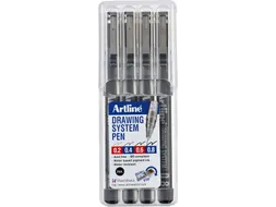 Fineliner Artline technisch etui met 0.2-0.4-0.6-0.8mm zwart