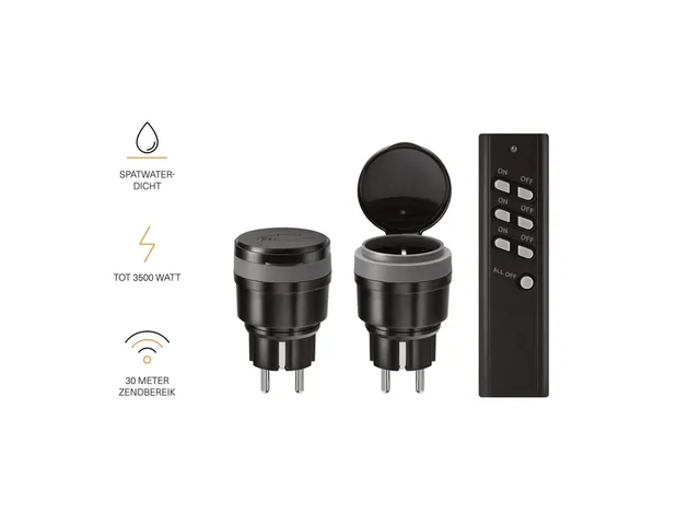 Stekkerschakelaarset buiten KlikAanKlikUit 3500W AGC2-3500R zwart