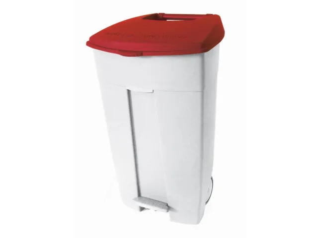 afvalbak,1x120l,HxBxD 890x560x480mm,romp PE wit,deksel PE rood,2wielen