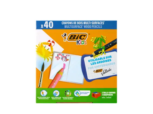 Kleurpotloden Bickids Multi Surface + 2 puntenslijpers ass 10kl 40st