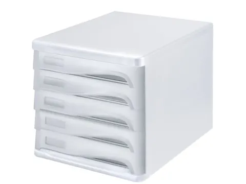 ladeblok,5lade(n),HxBxD 250x265x340mm,kunststof,wit,laden grijs