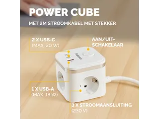 Stekkerblok Fellowes Power Cube F 3-voudig 1xUSB A 2xUSB C 2m wit - 12
