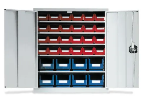 Wandkast Staalplaat 780x690x285mm Incl. 32 Magazijnbakken Pe Ral 7035