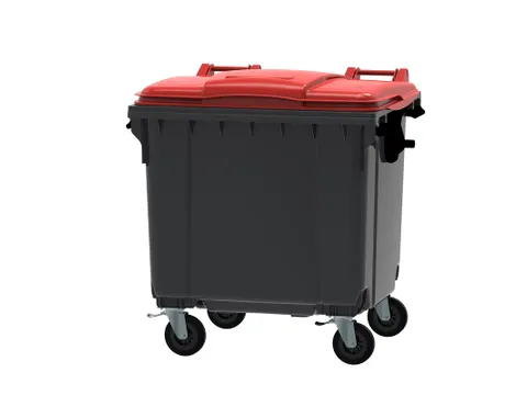 Container 1100 liter vlak deksel Grijs Rood