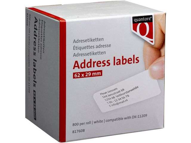 Labeletiket Quantore DK-11209 29x62mm adres wit | LabelprinterEtiketten.nl