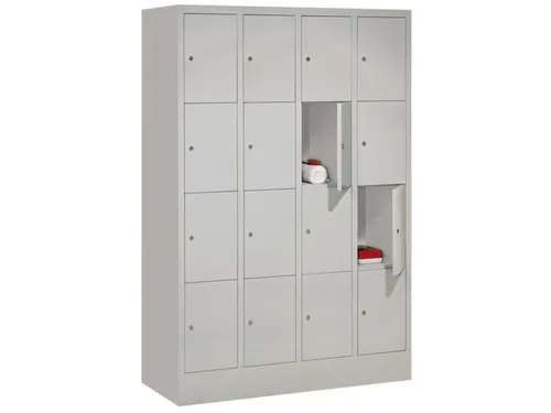 lockerkast,HxBxD 1850x1200x500mm,4x4vakken,RAL7035,front RAL5012