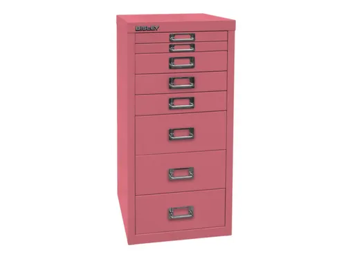kantoor-ladekast HxBxD 590x279x380mm 8 laden romp + front pink staal