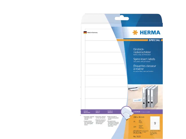 Herma 5122 Ordner Rug-insteekkaart smal 190x30mm Wit 225 stuks