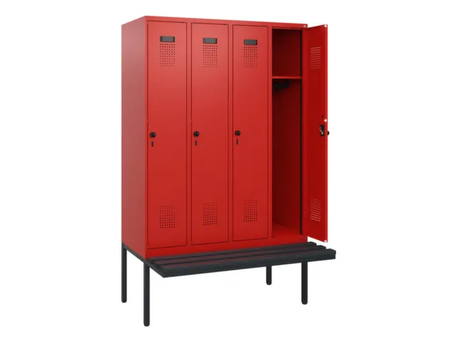 locker met bank,HxBxD 1950x1200x815mm,4vak,vak B 300mm,draaigrendel
