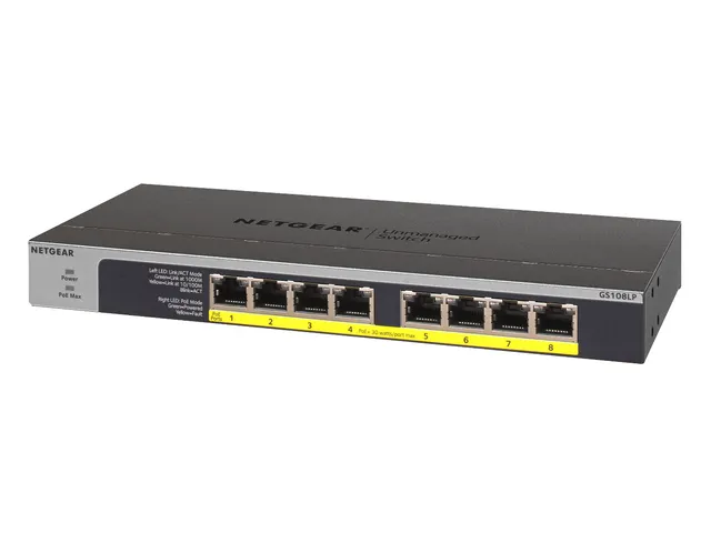 NETGEAR GS108LP, Unmanaged, Gigabit Ethernet (10/100/1000), Power over