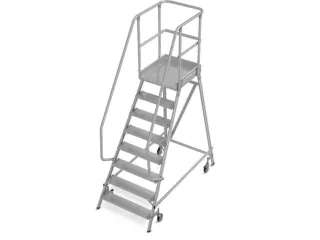bordestrap,verrijdbaar,bordes H 1,95m,8treden,aluminium,4zwenkwielen - 1