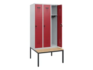 locker met bank,HxBxD 1950x900x815mm,3vak,vak B 300mm,draaigrendel - 1