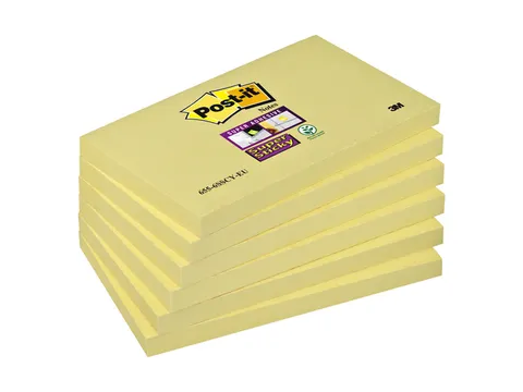 Memoblok Post-it 655 Super Sticky 76x127mm geel 6 stuks