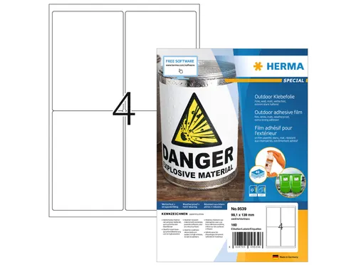 HERMA 9539 Weervast Outdoor folie-etiket A4 99,1x139mm Wit 160 stuks