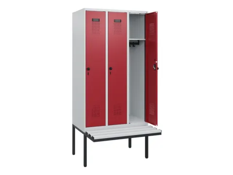 locker met bank,HxBxD 1950x900x815mm,3vak,vak B 300mm,draaigrendel