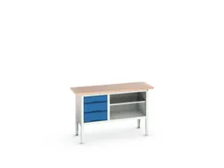 werkbank,HxBxD 830-930x1500x600mm,multiplexblad,uitrusting: 3laden