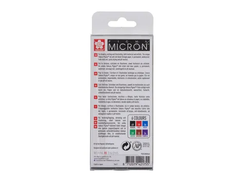Fineliner Sakura Pigma Micron 05 basic set 6 kleuren