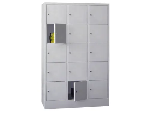 Lockersysteem 1850x1230x500mm 3x5 Vakken 400mm Cilinderslot Ral7035