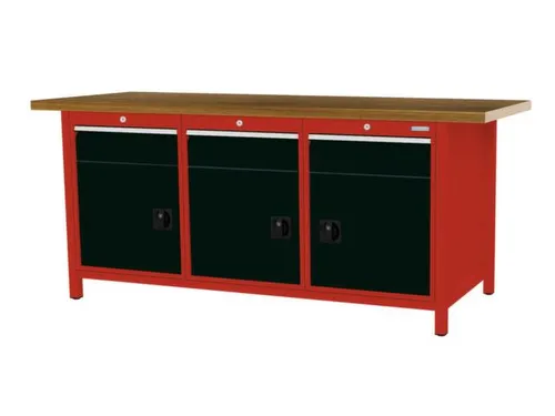 werkbank,HxBxD 860x2000x750mm,onderstel RAL3020,fronten RAL9005