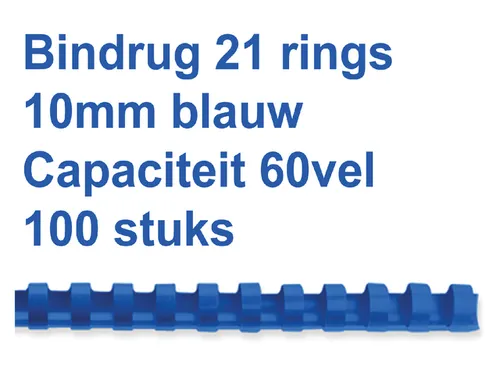 Bindrug GBC 10mm 21-rings A4 blauw 100stuks