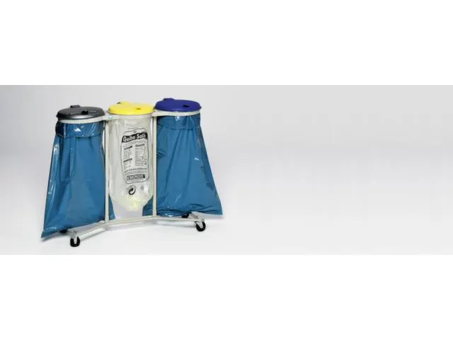 Support sacs de tri sélectif 120l triples roulettes couvercle jaune/b