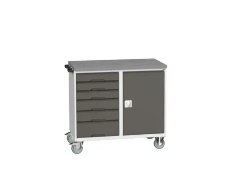 montagetafel 980x1050x600mm linoleumblad 6 laden kast front RAL7016