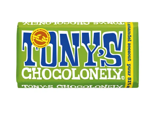 Chocolade Tony's Chocolonely reep 180gr puur amandel zeezout