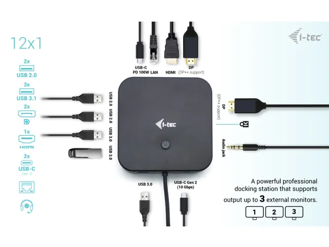 USB-C HDMI Dual DP Docking Station with Power Delivery 100 W