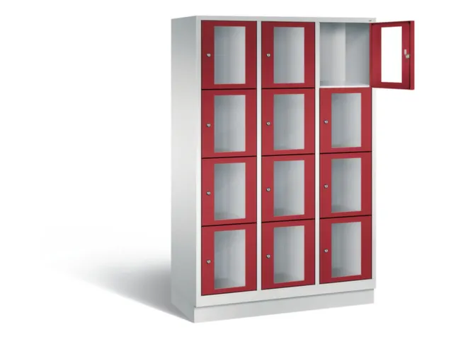 Lockerkast 1800x1200x500mm 3x4 vakken Cilinderslot, Sokkel, RAL3003