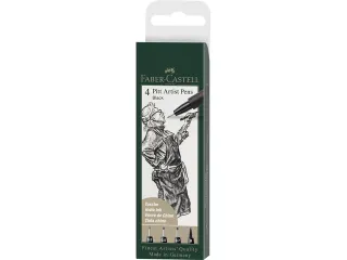 Tekenstift Faber Castell Pitt Artist Pen 4 Stuks Etui Zwart - 1