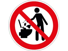panneau d'interdiction Ne pas jeter de déchets dans les toilettes PVC