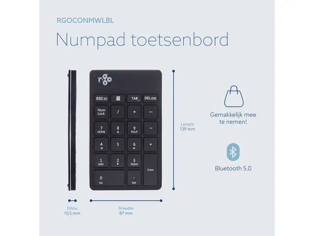 Numeriek Toetsenbord R-Go Numpad Break Draadloos Zwart
