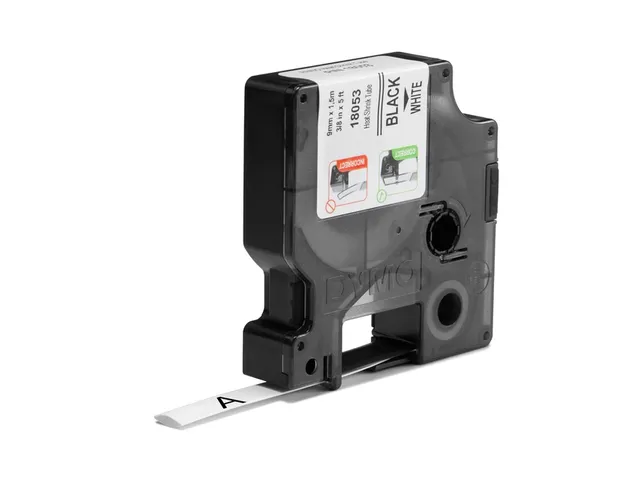 Ruban Dymo Rhino Industriel rétractable 9mmx1,5m noir sur blanc