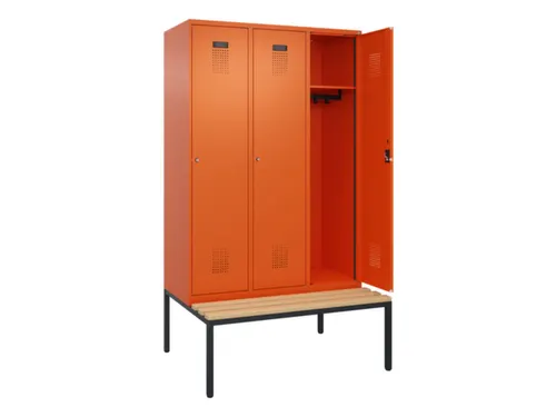 locker met bank,HxBxD 2120x1200x815mm,3vak,vak B 400mm,cilinderslot