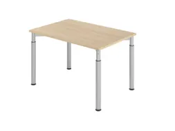 bureau,HxBxD 680-820x1200x800mm,blad eiken,4voeten zilverkleurig