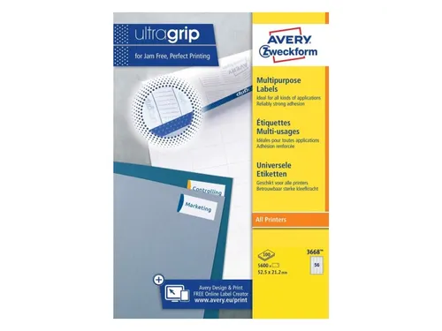 Etiket Avery Zweckform 3668 52.5x21.2mm wit 5600stuks