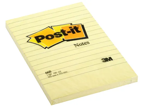 Memoblok 3M Post-it 660 102x152mm lijn geel