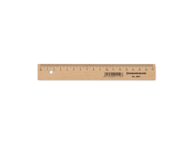 Liniaal Standardgraph 17cm hout met metaalinleg