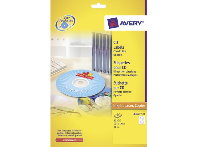 Etiket Avery L6043-25 CD wit 50stuks | AveryEtiketten.be