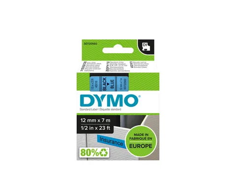 Labeltape Dymo 45016 D1 S720560 12mmx7m zwart op blauw