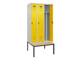 locker met bank,voor scheiding van kleding,HxBxD 2120x900x815mm,3vak - 1
