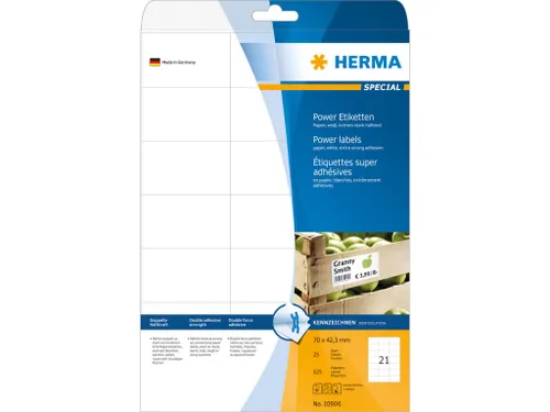 HERMA 10906 Power Etiketten A4 70x42,3mm Wit 525 stuks