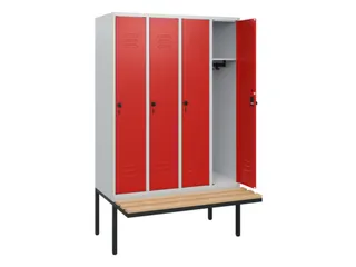 locker met bank,HxBxD 1950x1200x815mm,4vak,vak B 300mm,draaigrendel - 2