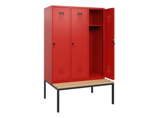 locker met bank,HxBxD 1950x1200x815mm,3vak,vak B 400mm,draaigrendel - 1