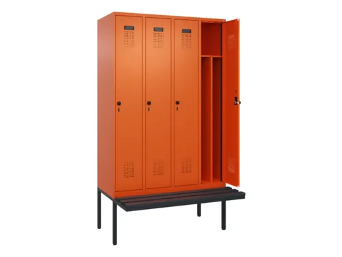 locker met bank,voor scheiding van kleding,HxBxD 2120x1200x815mm,4vak