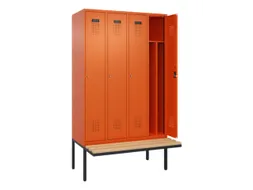 locker met bank,voor scheiding van kleding,HxBxD 2120x1200x815mm,4vak
