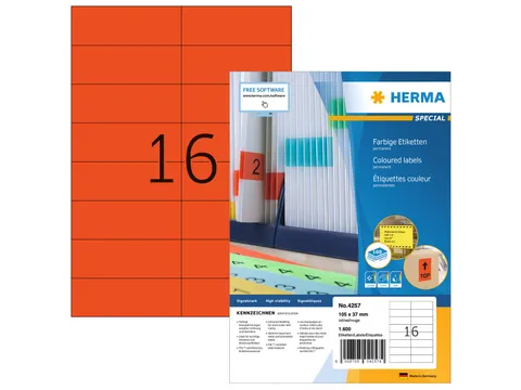 HERMA 4257 Gekleurde etiketten A4 105x37mm Rood 1600 stuks