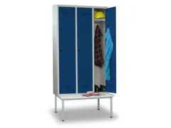 locker met bank,HxBxD 2150x1200x500mm,3vak,RAL7035,front RAL5010