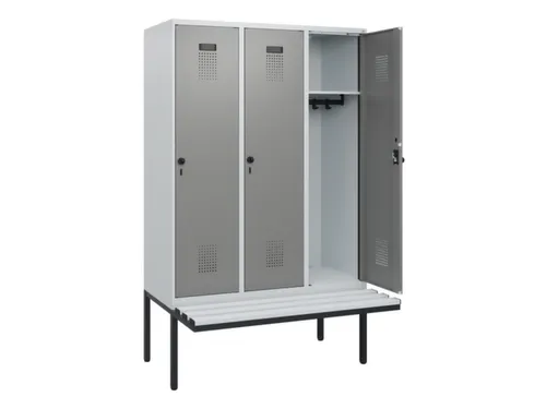 locker met bank,HxBxD 1950x1200x815mm,3vak,vak B 400mm,draaigrendel